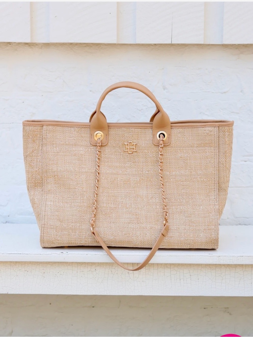Caroline Hill Natural Straw Tote with Neutral Trim